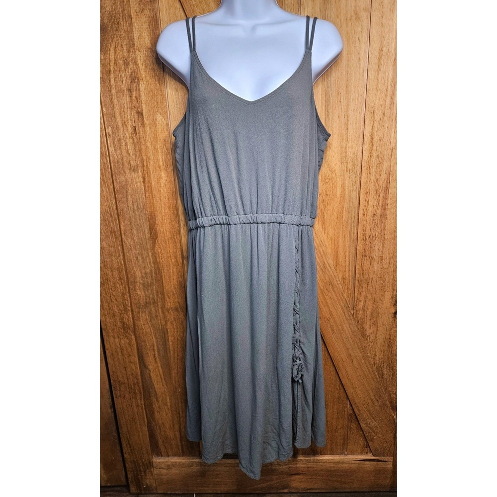 Minimalist Olive‎ Green Strappy Midi Dress Lg Braided Detail Elastic Waist #587